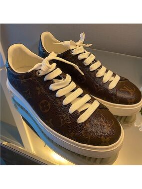 Louis Vuitton Brown Monogram Low-Top Sneakers with White Laces